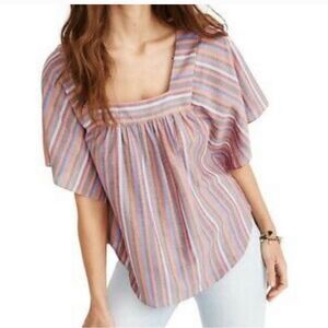 Madewell Butterfly rainbow stripe square neckline boho cotton top S